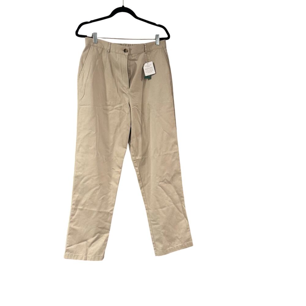 L.L.Bean women's classic pleated chino pants cream/ khaki Size 14 NWT